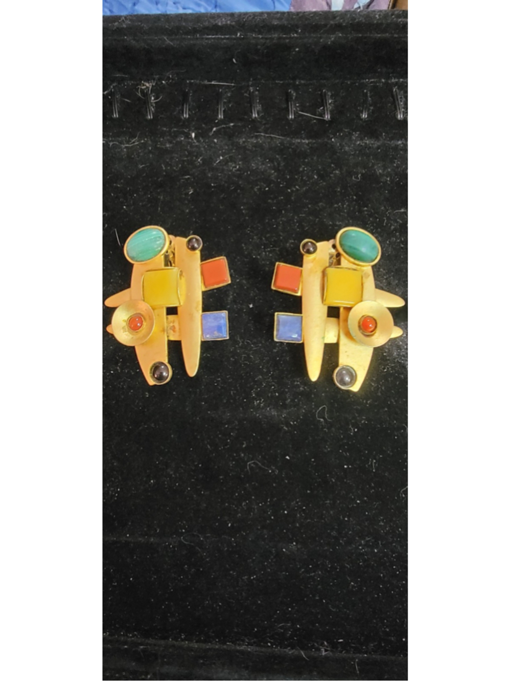 Vintage Postmodern Geometric Clip Earrings Gale Rothstein Style Matte Gold 13